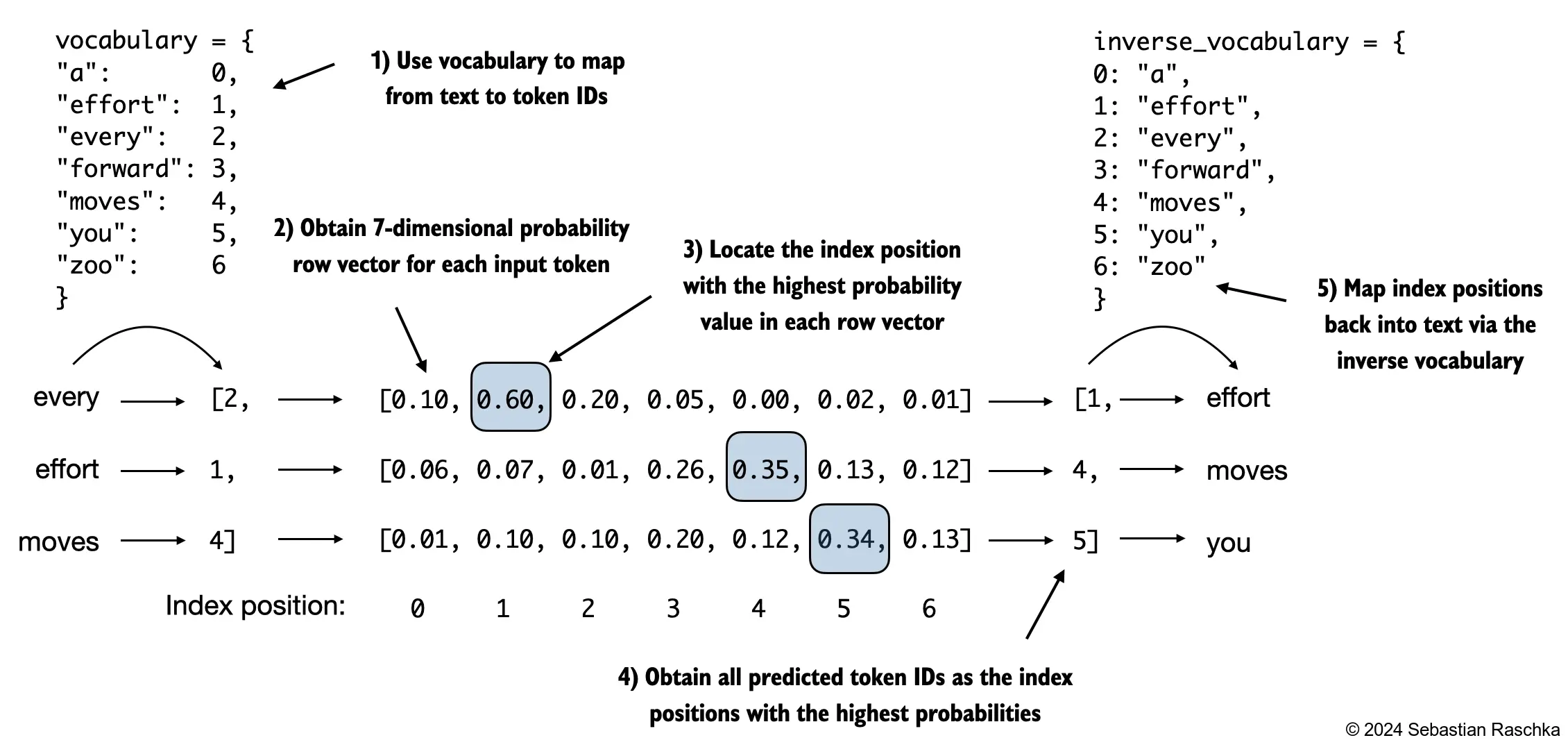 Once probabilities are turned into a token choice, generation repeats autoregressively one step at a time