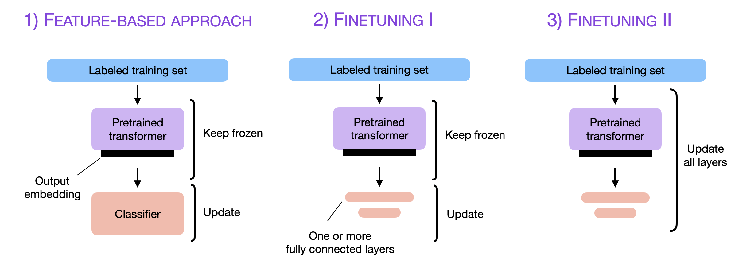 the three classic finetuning approaches